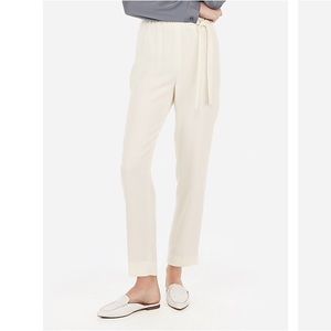 Express Tie High Waist Ankle Pants - Ivory color